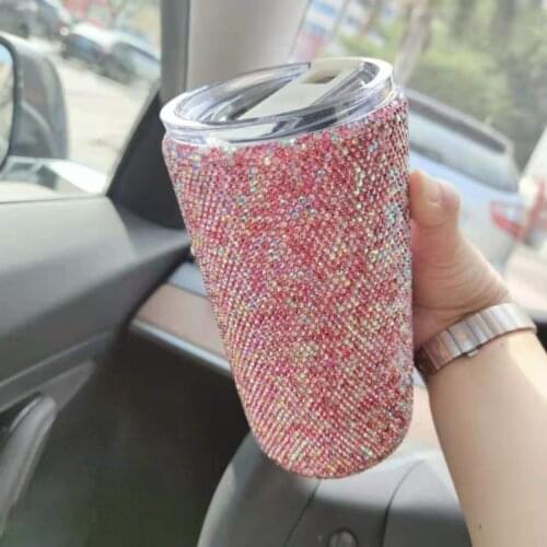 550ml coffee cup creative crystal vacuum flask double layer stainless steel cute water cup car portable water bottle with rope