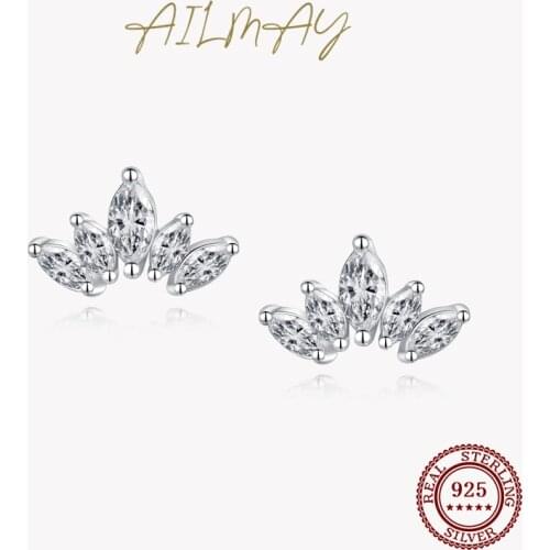 Ailmay Hot Sale New 100% Sterling Silver 925 Sparkling Clear Zircon Crown Exquisite Earring For Women Statement Jewelry Gift
