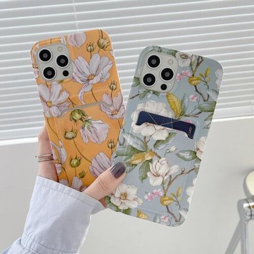 Funda de teléfono para iPhone 11, 12 Pro, X, XR, XS, Max, 7, 8 Plus, SE 2, soporte para tarjetas de flores de colores, suave, TP