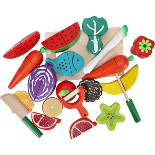 Kids Educational Wooden Kitchen Toys Set Pretend To Play Cutting Fruits Vegetables Cooking Food Simulation Kitchen Toys Children