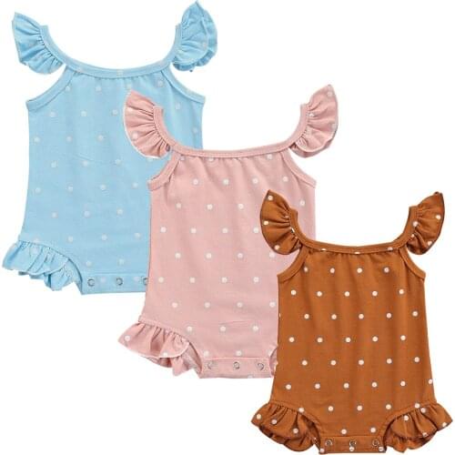 Newborn Baby Romper Kids Polka Dots Print U-Neck Fly Sleeve Bodysuit Playsuits for Summer 0-18 Months