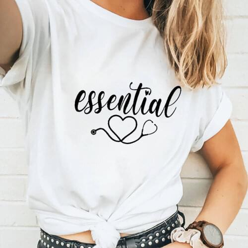 Essential Stethoscope 100%Cotton Printed Womens T Shirt Nurse Life Casual O-Neck Pullover Short Sleeve Tops Nurse Gift Tee