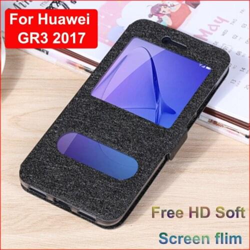 For Huawei GR3 2017 flip case leather shell G R 3 2017 open window battery cover For Huawei GR3 GR 3 2017 back cases coque