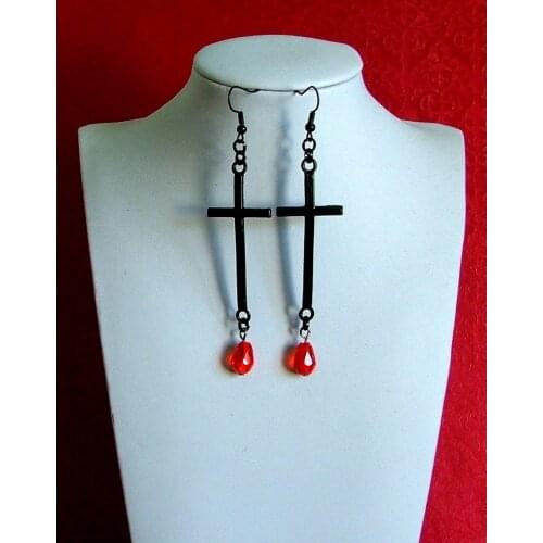 Gothic Black Cross Vampire Earrings