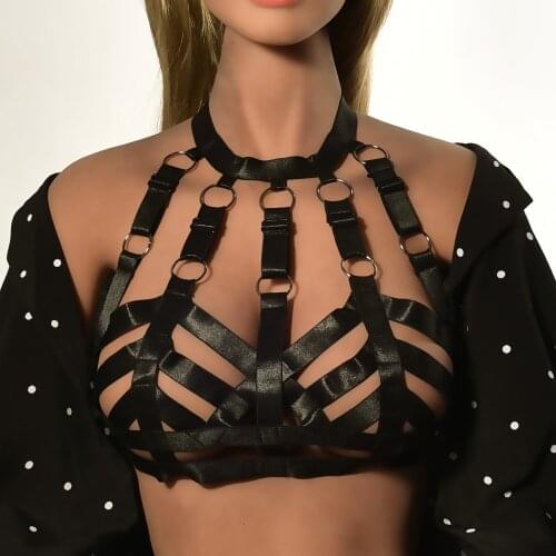 HANAERNES Sexy Hollow Bra Body Harness Belt Bondage Lingerie Crop Top Body Cage Bra Women Goth Rave Body Harness Belt