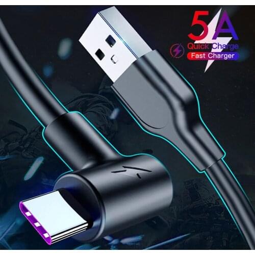 90 Degree USB Type C Cable 5A Supercharge Data Cord For Huawei P40 P30 Mobile Phone USB C Charger Wire For Xiaomi 11 Samsung S20