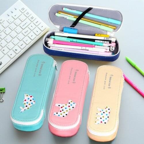 Korean version of the pencil bag male and female students stationery bag cartoon creative student pencil bag PU pony pencil case