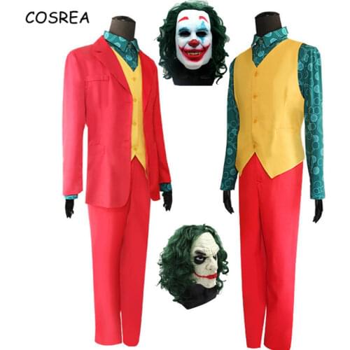 Movie Joker 2019 Joaquin Phoenix Arthur Fleck Cosplay Costume Suits Wigs Halloween Party Uniforms for adult kids