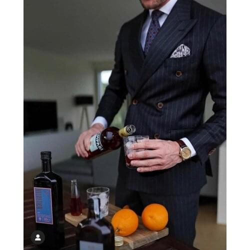 Costume Homme Black Stripe Men Suit Double Breasted Blazer Slim Fit 2 Pieces Fashion Tuxedo Prom Party Groom Prom Suits Ternos
