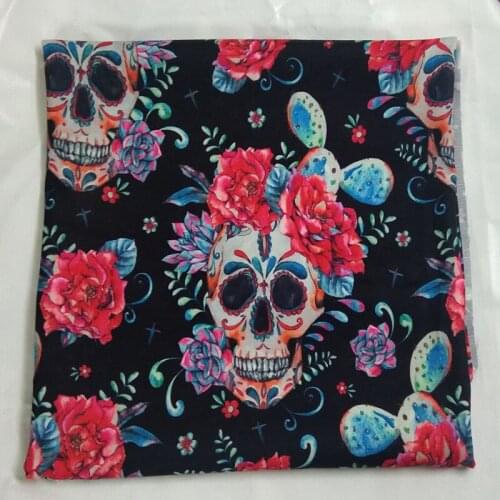 48x135cm Punk Cool Blooming Rose Flower Skull Head Printed Polyester Fabric Skull Fabric Patchwork Cloth Dress Home Decoration