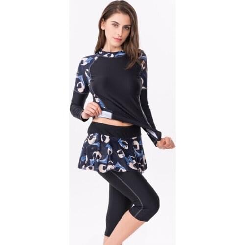 Brand Swimwear Women Sport Set Long Sleeves Two Pieces Swimsuit Surfing Snorkeling Bathing Suit Lady Beach Wear Solid Patchwork