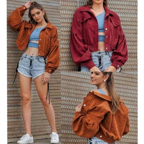 Retro fashion casual daily loose all-match short drop shoulder cardigan corduroy jacket female autumn and winter models
