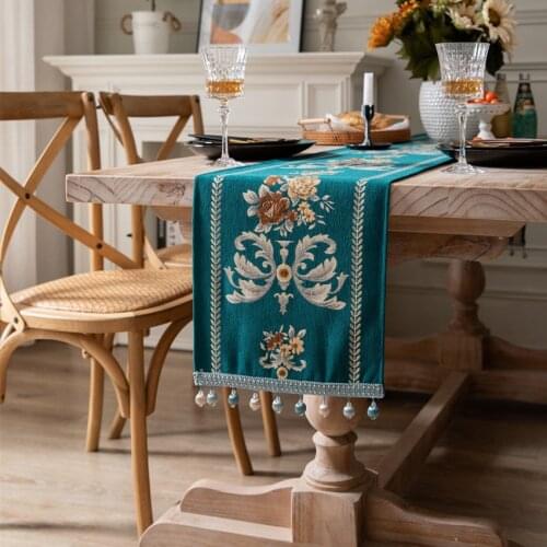 Polyester Table Runner Flower Printed Rectangle Dustproof Desktop Table Cover Household Home Decoration for Dining Table Hotel
