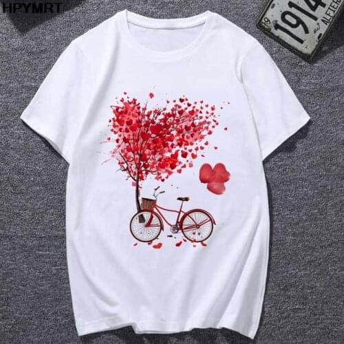 New Summer T Shirt Women Casual Cycling hearts printed Tees Harajuku Korean Style Graphic Tops Tshirts Kawaii Female T-shirt