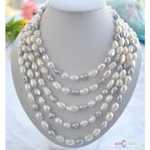 New natural 100" 8-9mm white gray baroque freshwater pearl necklace Long sweater chain