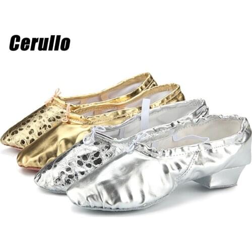 The new dance shoes with genuine leather gold bright leather soft bottom childrens ballet shoes adult performance shoes B44