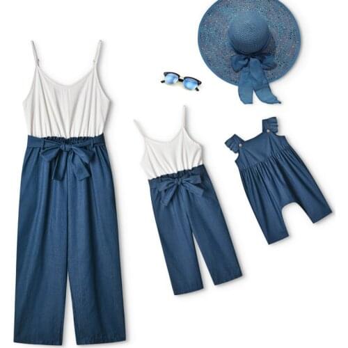 Mother and Daughter Clothes Patchwork Family Matching Romper Outfits Mom and Daughter Dress Jumpsuit Mama Kids Family Clothing