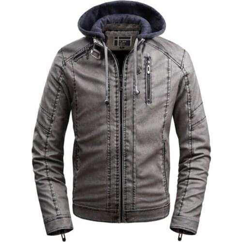 Autumn Leather Jacket New Classic Black Biker Leather Jacket Men Fleece Motorcycle Leather Jacket Male Outerwear,Hat Detachable