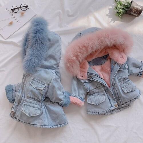 Coat for girls Toddler Kids Baby Girls Hooded Faux Fur Fleece Warm Thick Denim Coat Outwear пальто для девочки Jackets for girls