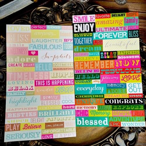 Panalisacraft 2 styels of Vintage colorful sentiment Words Stickers for Scrapbooking DIY Projects/Photo Album/Card Making Crafts