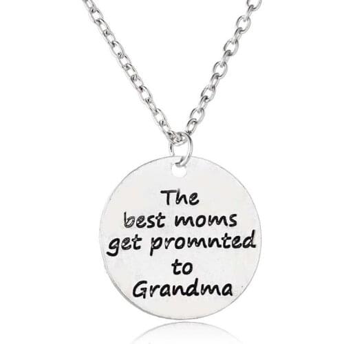 Hand Stamped "The Best Moms Get Promoted To Grandma " Pendant Necklace Mommy Jewelry Pregnancy Announcement
