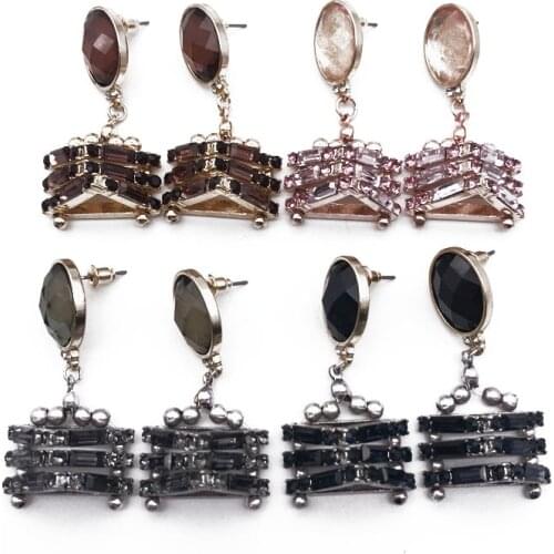4 Colors Glass Stones Earrings Gemetric Party Holiday Korea