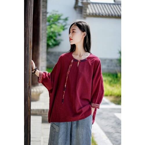 Shanghai Story Women Cotton Linen Casual Loose Button-Down Shirt Solid Short Sleeve Basic Blouse Henley Tops