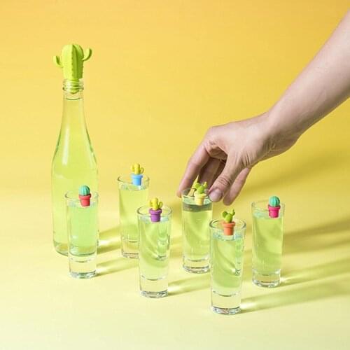 Cute Cactus Silicone Wine Bottle Stopper Bottle Caps Anti-Leakage Plug Glass Marker Set Family Bar Preservation Tools