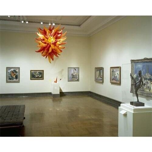 Contemporary High Hanging Orange Color Blown Murano Glass Chandelier Lighting