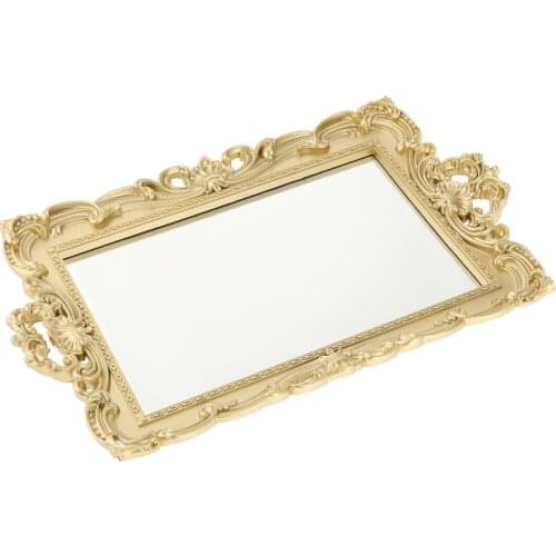 Modern Mirrored Vanity Display Tray Makeup Mirror Case Ornate Jewelry Cosmetic Organizer Wedding Decor