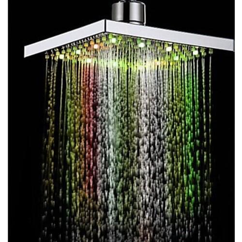 2021 New LED Rainfall Shower Head Square Shower Head Automatically RGB Color-Changing Temperature Sensor Showerhead for Bathroom