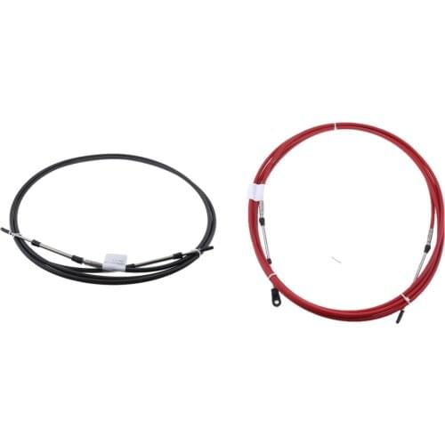 Stainless Steel, Black+Red Throttle Cable Black for Marine Canoe Boat Motor Control Lever - 12 FT