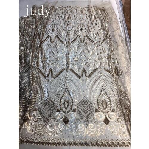 Stock 5yards/bag JL63# Champagne gold sequins mesh fashion French classic pattern used in wedding dresses Free shipping