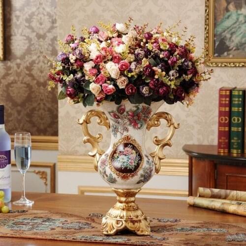 EUROPEAN HIGH-END HOME RESIN VASE FIGURINES DECORATION RETRO DECORATIVE ORNAMENTS HOTEL LIVINGROOM TABLE FAKE FLOWER POT CRAFTS