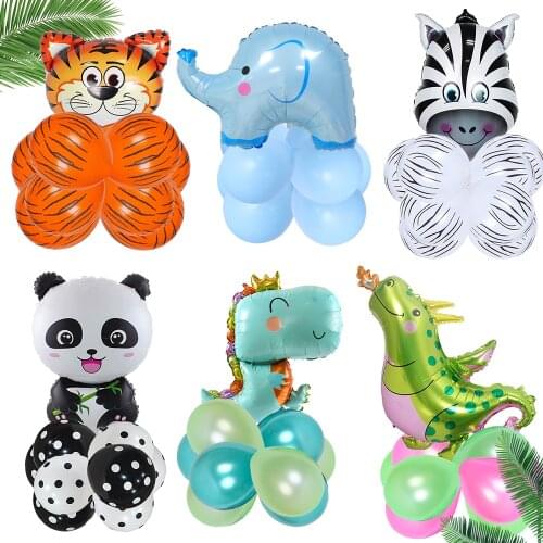 9pcs/lot Zoo Jungle Party Balloons Animal Tiger Dinosaur Cow Air Helium Balloon Kids Birthday Party Baby Shower Decor Supplies