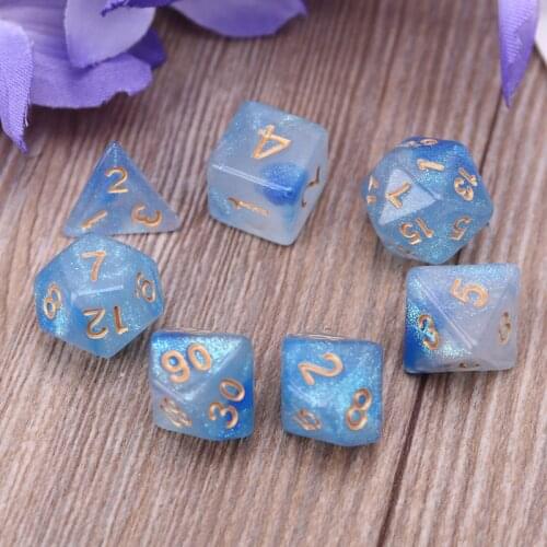 7pcs D20 Polyhedral Dice Glitter Double Colors 20 Sided Dices Table Board Game