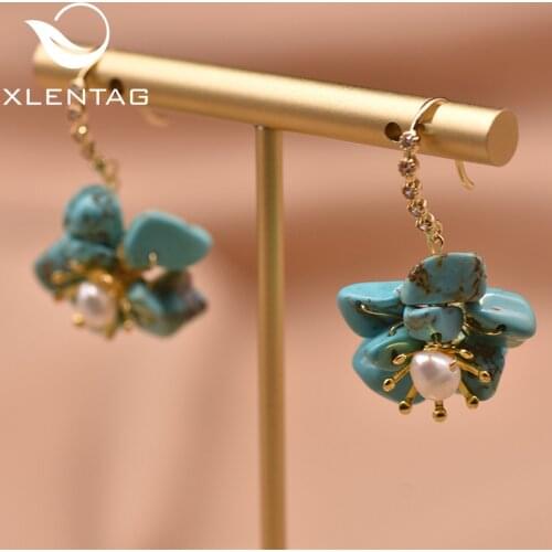 Xlentag Natural Baroque Pearl Turquoise Drop Earrings Handmade Flower Shape Earrings Gifts For Women Birthday Jewelry GE1000