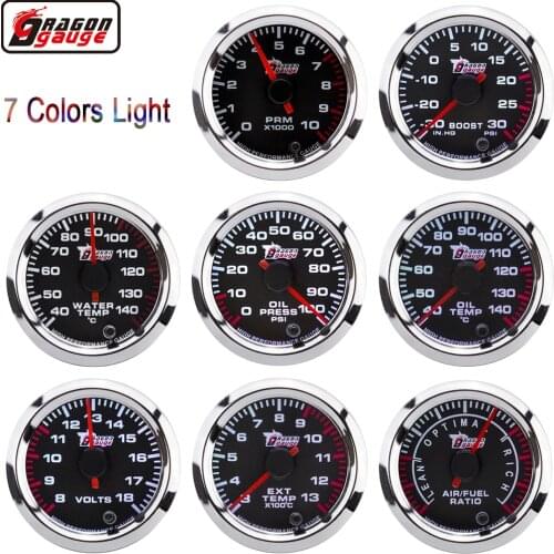 2" 52mm 7 Colors Auto Car Tachometer RPM Boost Ext Water Temp Oil Temperature Pressure Gauge Volt Air Fuel Exhaust Gas Meter