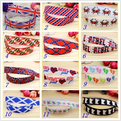 5/8'' Free shipping Fold Elastic FOE flag state winnower printed headband headwear hairband diy decoration wholesale OEM S68