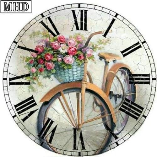 5d full square & round diamond painting clock bicycle flower diamond mosaic landscape 3d diamond embroidery wall sticker