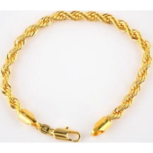 9"Long Yellow Gold Filled Mens Bracelet Twist Rope Chain GF Jewelry