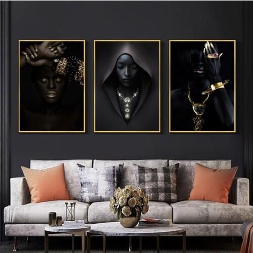 African Black Women with Jewelry Canvas Painting on The Wall Poster Prints Portrait Wall Art Pictures for Living Room Home Decor