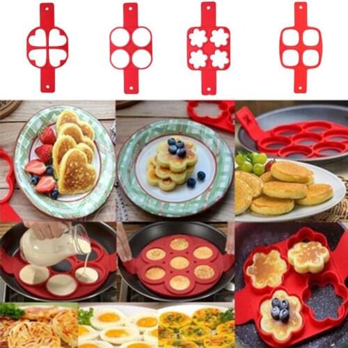 4 Holes Pancake Maker Nonstick Cooking Tool Round Heart Pancake Maker Egg Cooker Pan Flip Eggs Mold for Kitchen Outdoor Tools