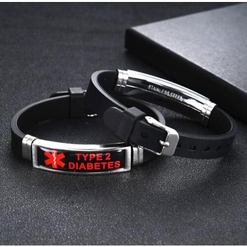 DIABETES EPILEPSY Silicone Bangle Bracelet Wristband Adjustable Length For Men Women Child Jewelry Type 1 Diabetes