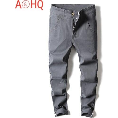 Thin Summer Mens Trousers Ankle-Length Casual Pants Men Cotton Slim Fit Chinos Pant Classic Fashion Male Clothing