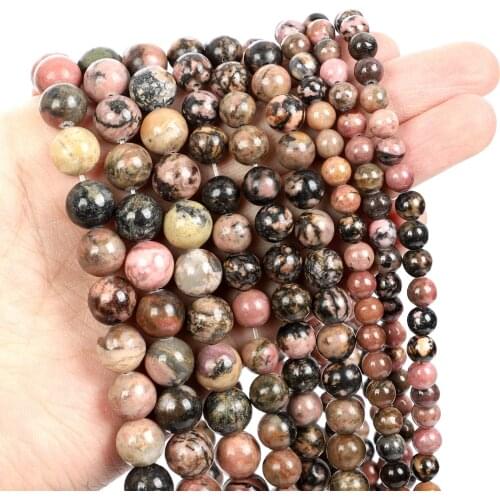 Natural Stone Beads Black Line Red Stone Round Loose Beads for Jewelry Making Needlework DIY Bracelet Strand 4-12 MM