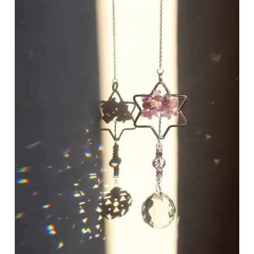 Colorful Crystal Chandelier Purple Life Tree Metal Pendant Rainbow Chaser Window Hanging Sun Catchers Ornaments for Home Wedding