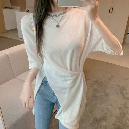Womens T Shirt Irregular Short Sleeve T Shirt Summer Shirts 2021 New Loose Ins Tide Super Fire Net Trend Design Sense Niche Tops