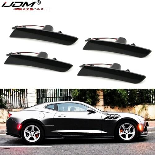 IJDM Smoke Lens Amber/Red Full LED Side Marker Light Kit Compatible For 2016-up Gen6 Chevy Camaro, Replace OEM Sidemarker Lamps