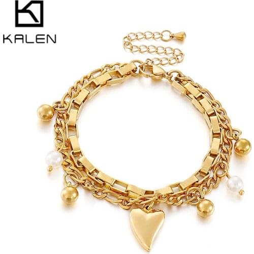 KALEN Bohemian Gold Beads Pearl Bracelets for Women Fashion Beaded Charm Bracelets Pearl Pendant chain Bracelets Women Jewelry